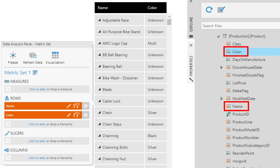 Create a metric set with two hierarchies on Rows