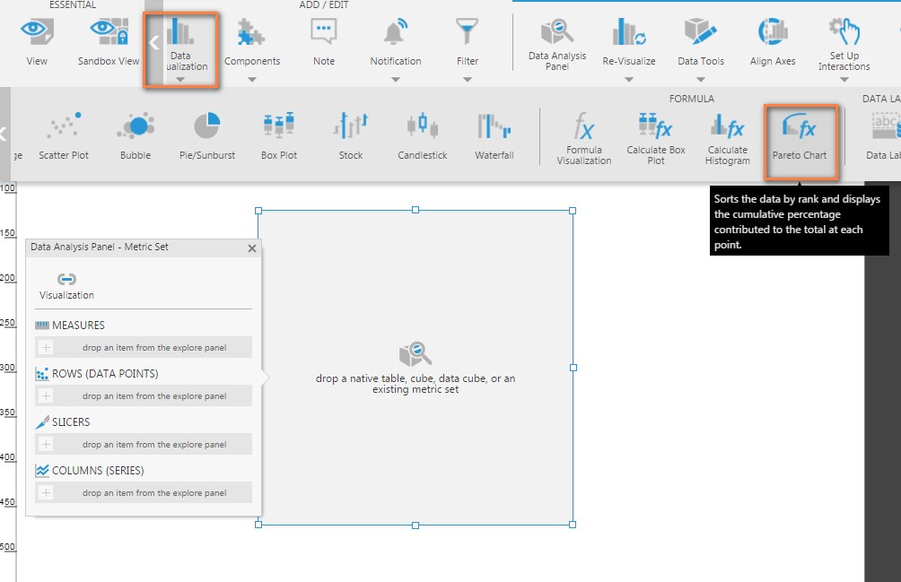Add a pareto chart from the toolbar