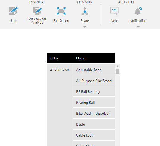 Columns are reordered and the grouping is by Color first