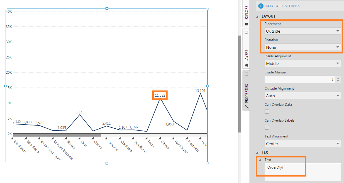 Set the Placement, Rotation, and Text properties