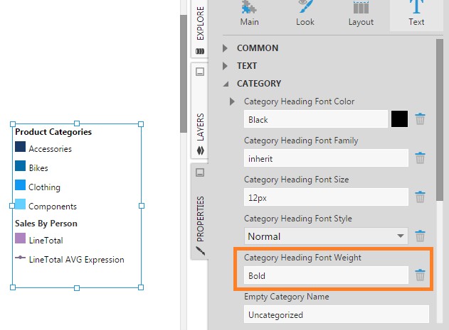 Set the appearance of the category headings