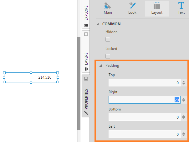 Padding property for a data label 