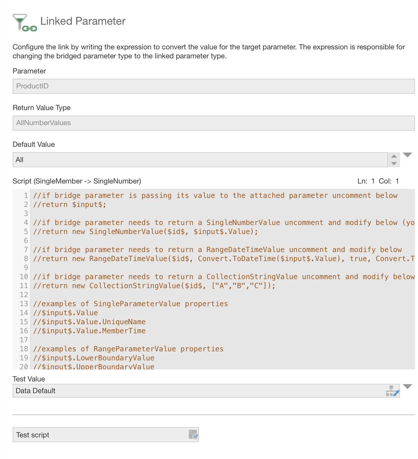 Bridge parameter script editor