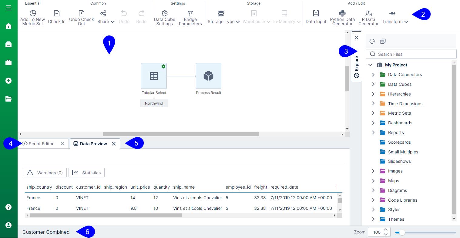 Use the data cube desinger work area to create and edit your data cubes
