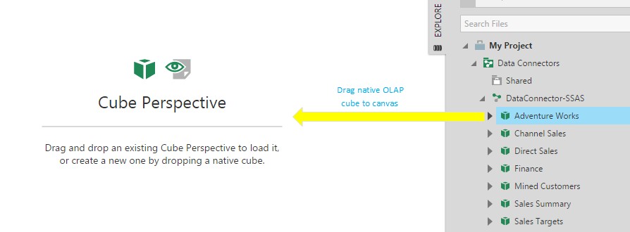 Drag a native OLAP cube to the canvas