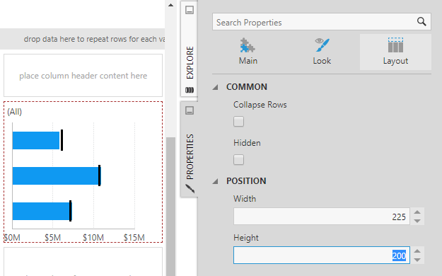 Template cell size properties