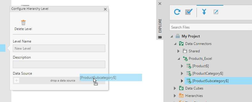 Drag and drop the second level data source
