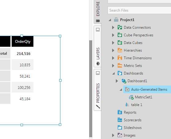 Auto-Generated Items folder contains Metric Set 1