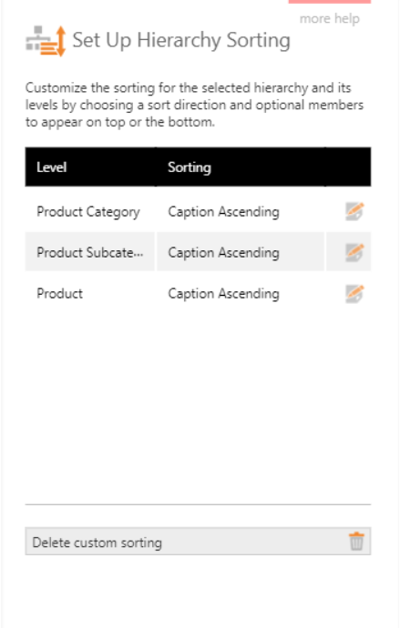 Set Up Hierarchy Sorting dialog
