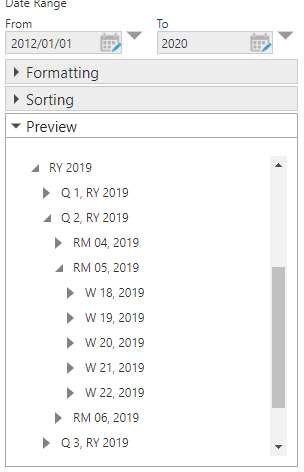 Previewing a Reporting time dimension