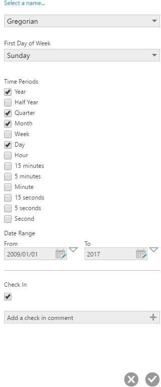 Gregorian calendar options