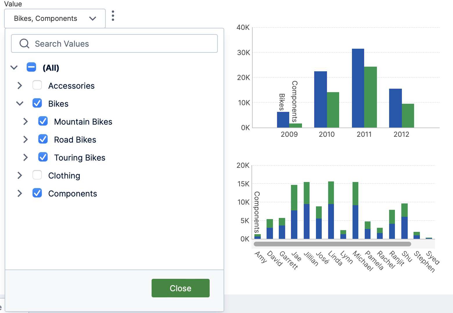 Using the filter in view mode