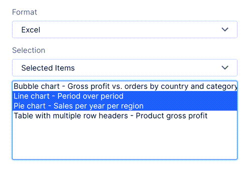 Export selected visualizations to excel format