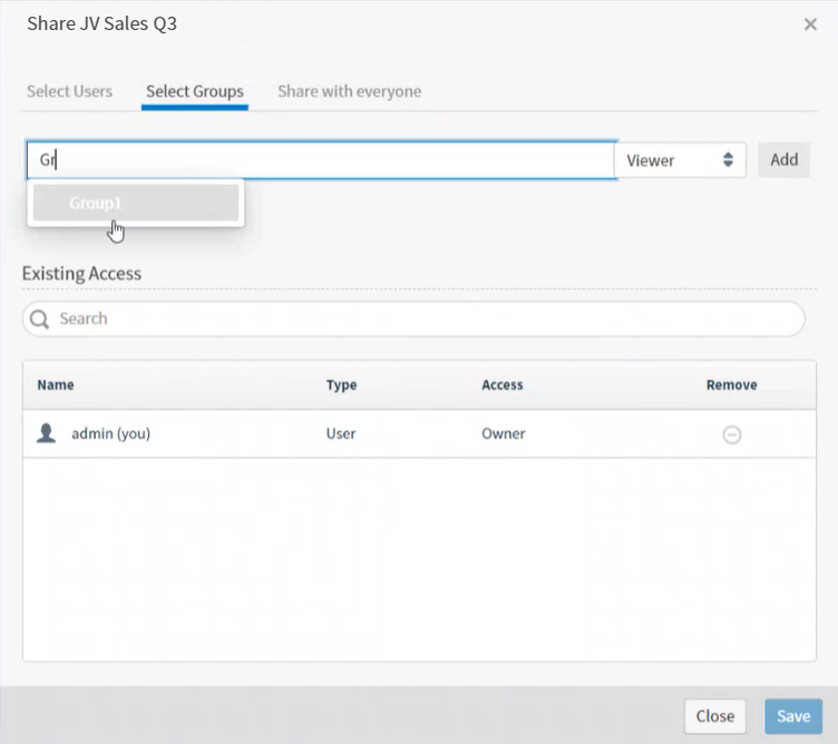 Share Dashboards work area