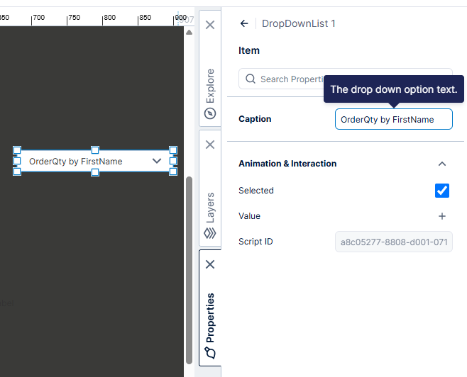 Set properties of the second drop down list item