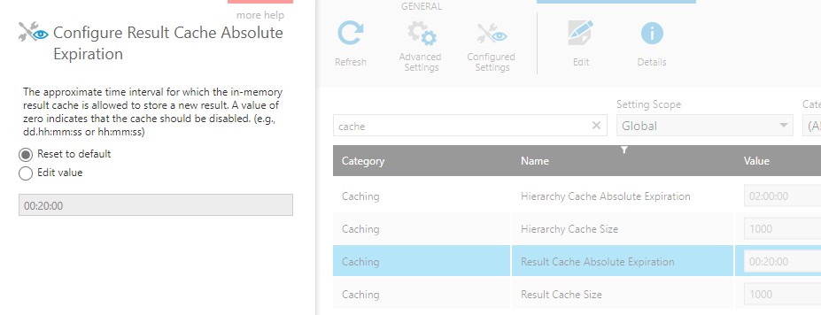 Result cache configuration
