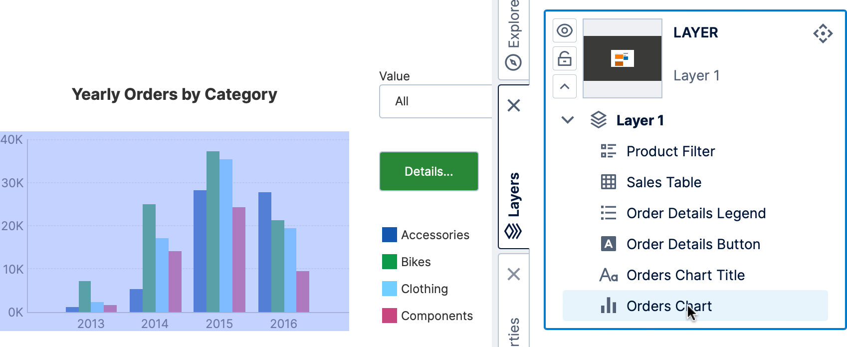 Hover over items in a layer