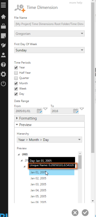 Hover over the time dimension member