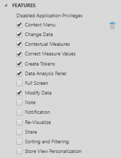 Select the privileges to disable on the dashboard 