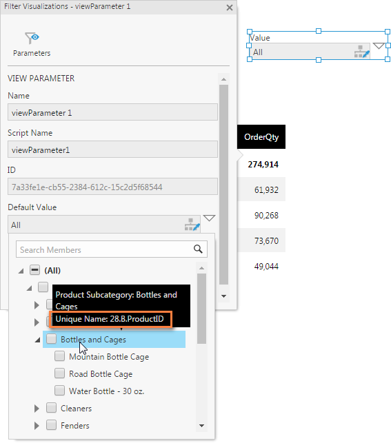 Hover over the hierarchy member 