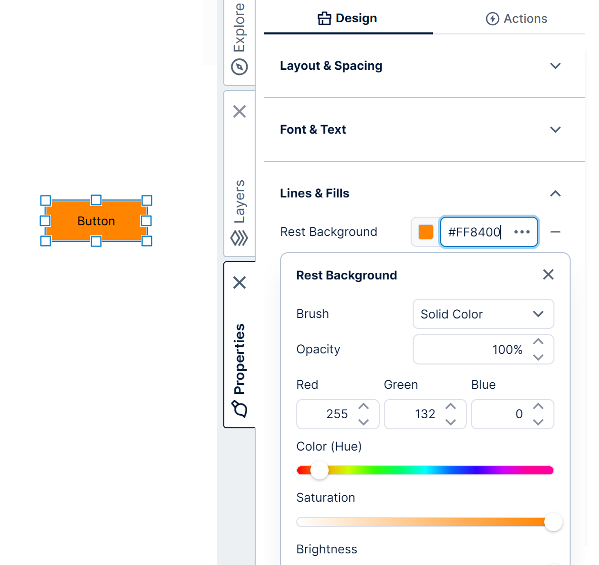 Entering hex values for a color property