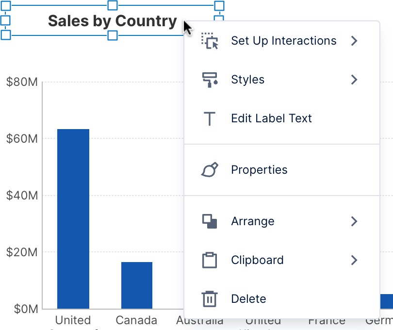 Context menu for a visualization on the canvas
