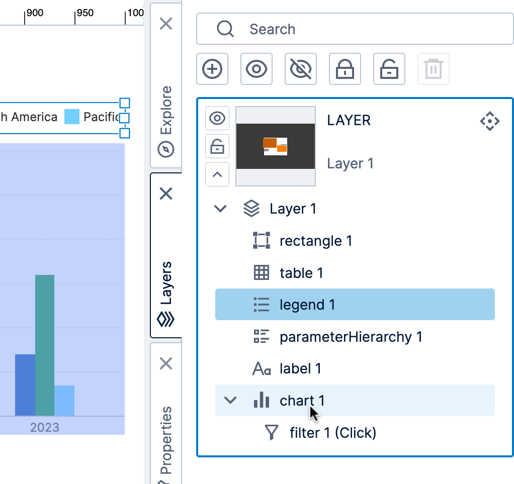 Hovering over the list of elements