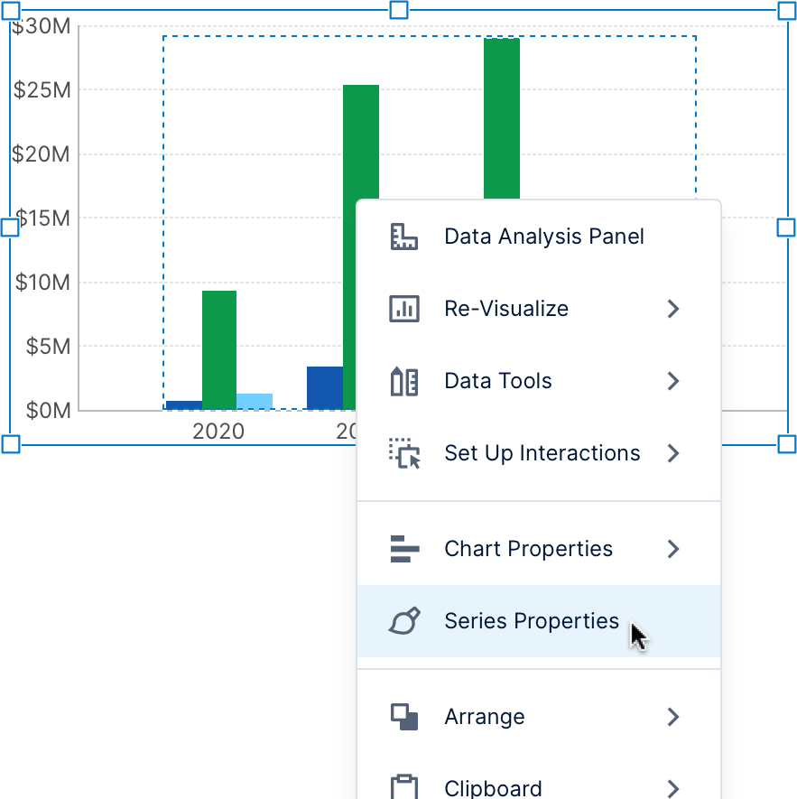 Opening series properties from the context menu 