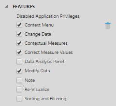 Select the privileges to disable on the data visualization 