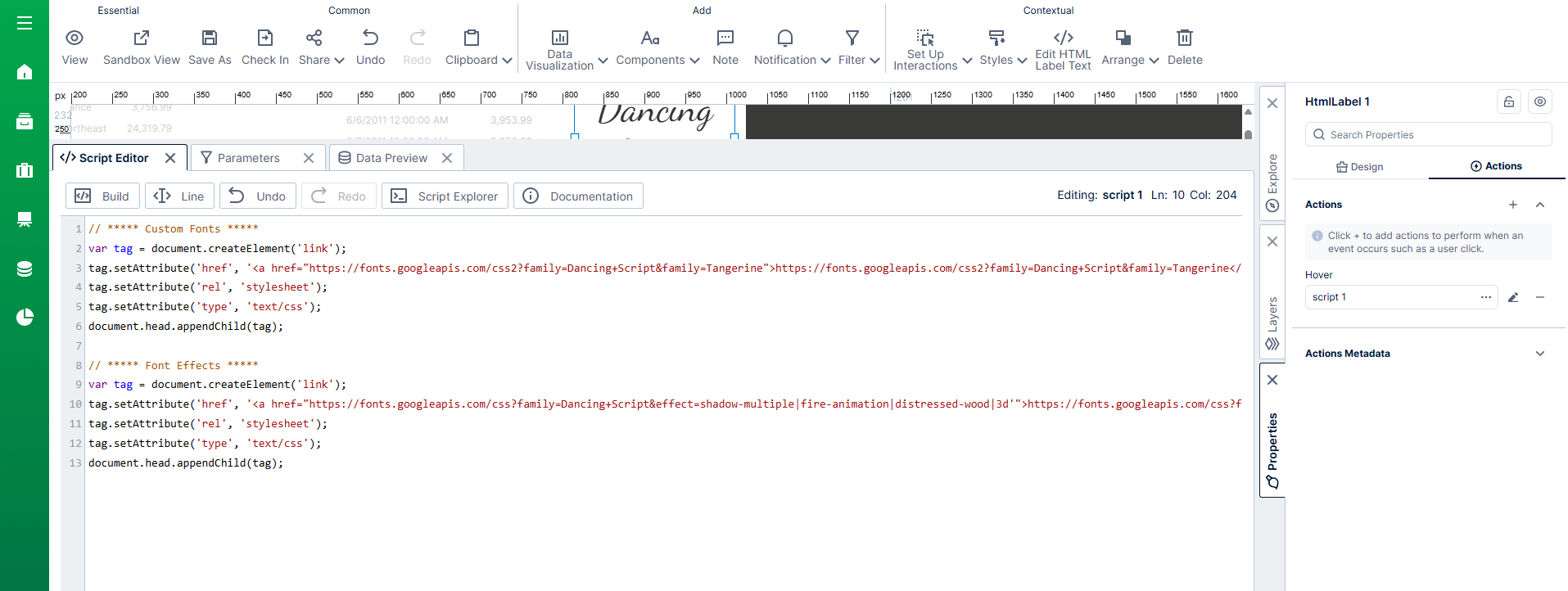Edit the actions script you have added