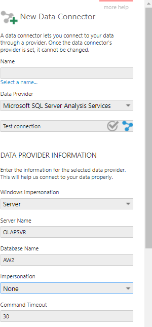 Data connector settings for SSAS