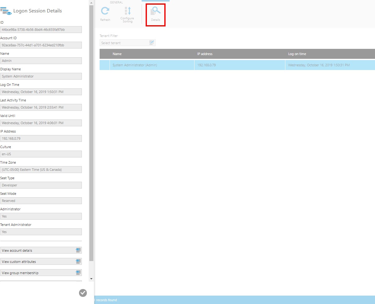 Accessing the Logon Session Details dialog