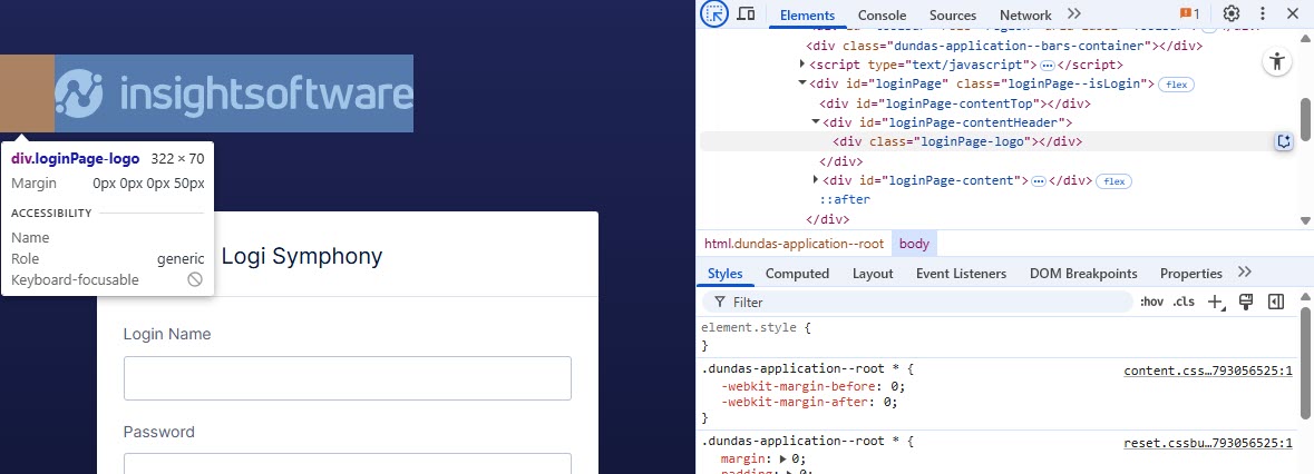 Login page with logo selected