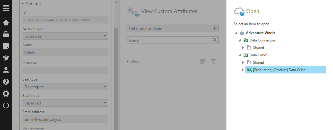 Select the data cube to choose one of its security hierarchy values