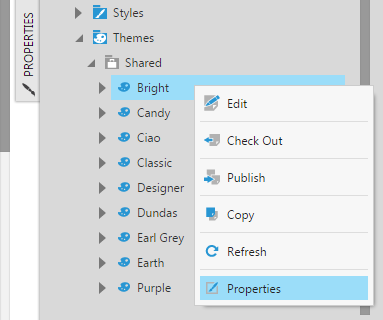 Open Properties for the theme 