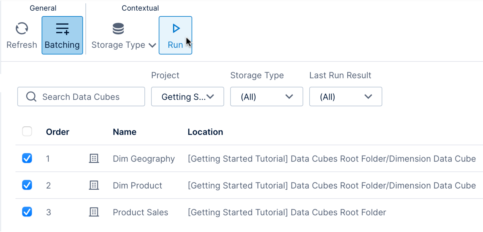 Batching data cube storage