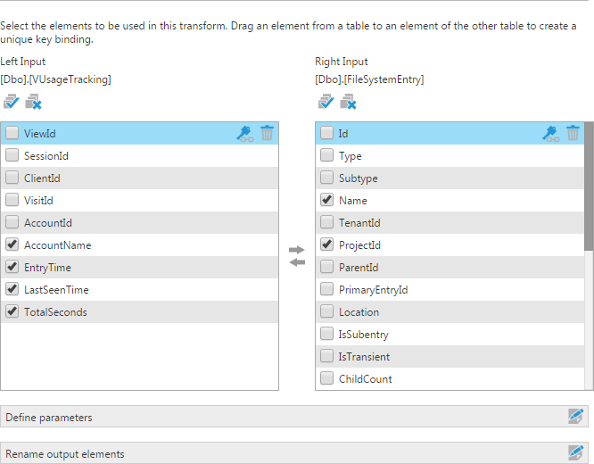 Join transform configuration