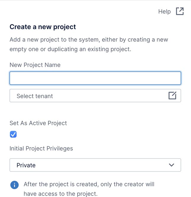 Enter a name for the new project