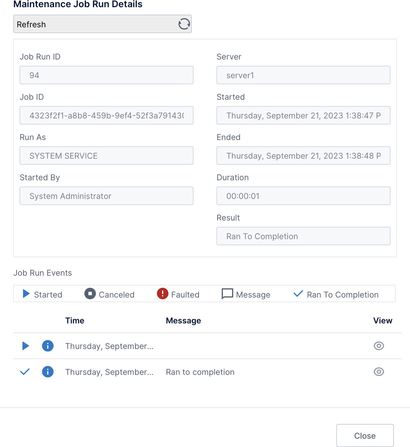 Viewing the details of a job run