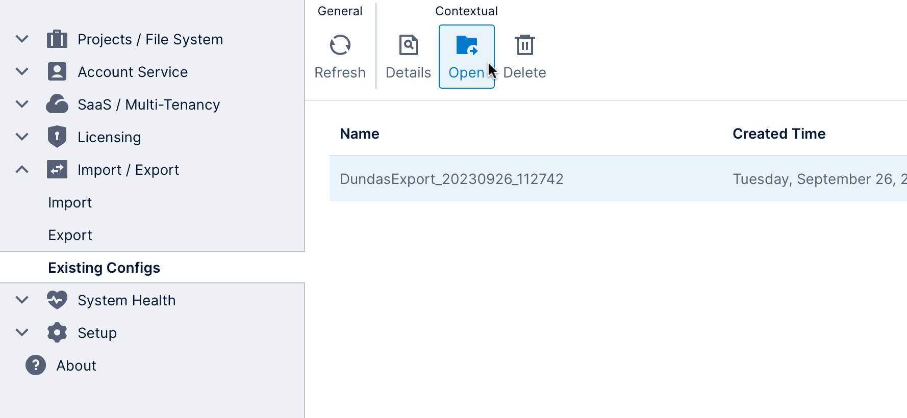 Existing export configurations