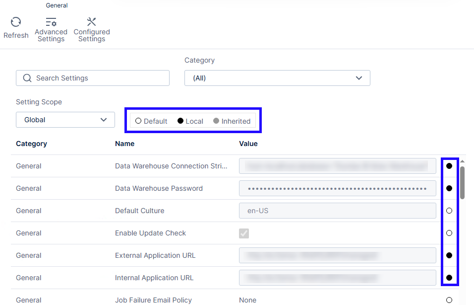 Source for a configuration setting