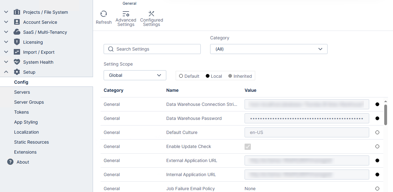 Select config in the adminstration work area