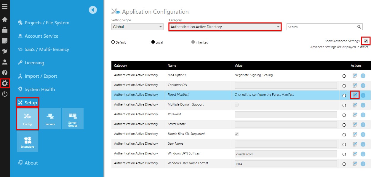 Edit the Forest Manifest configuration