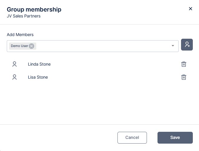 Use this work area to add and remove users and groups to and from the selected group.