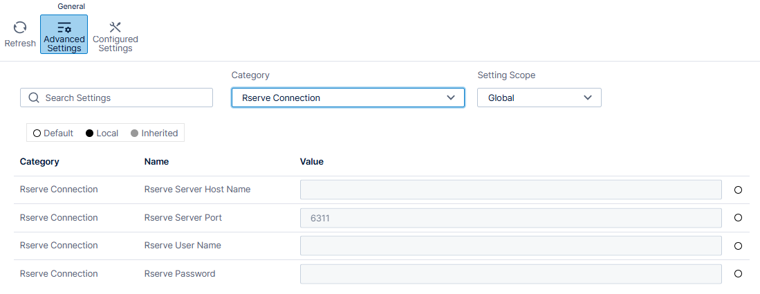 Rserve Connection settings
