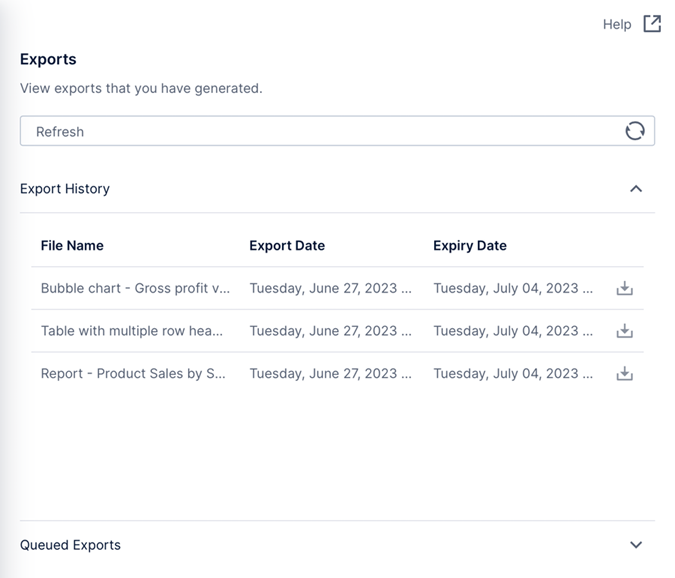 Manage exports