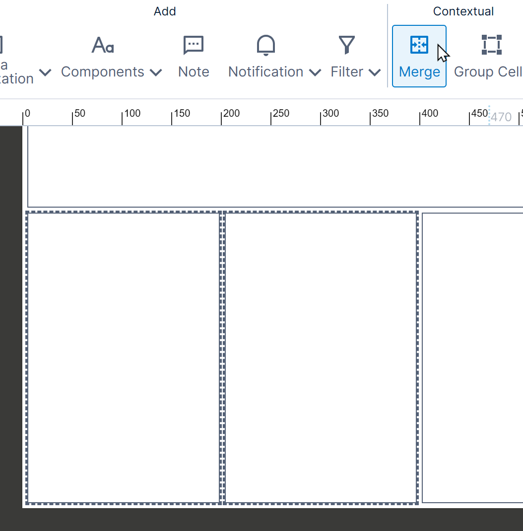 Ctrl-select two cells and then click Merge