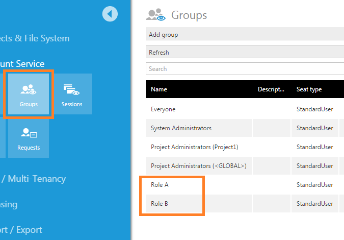 Create groups for Role A and Role B