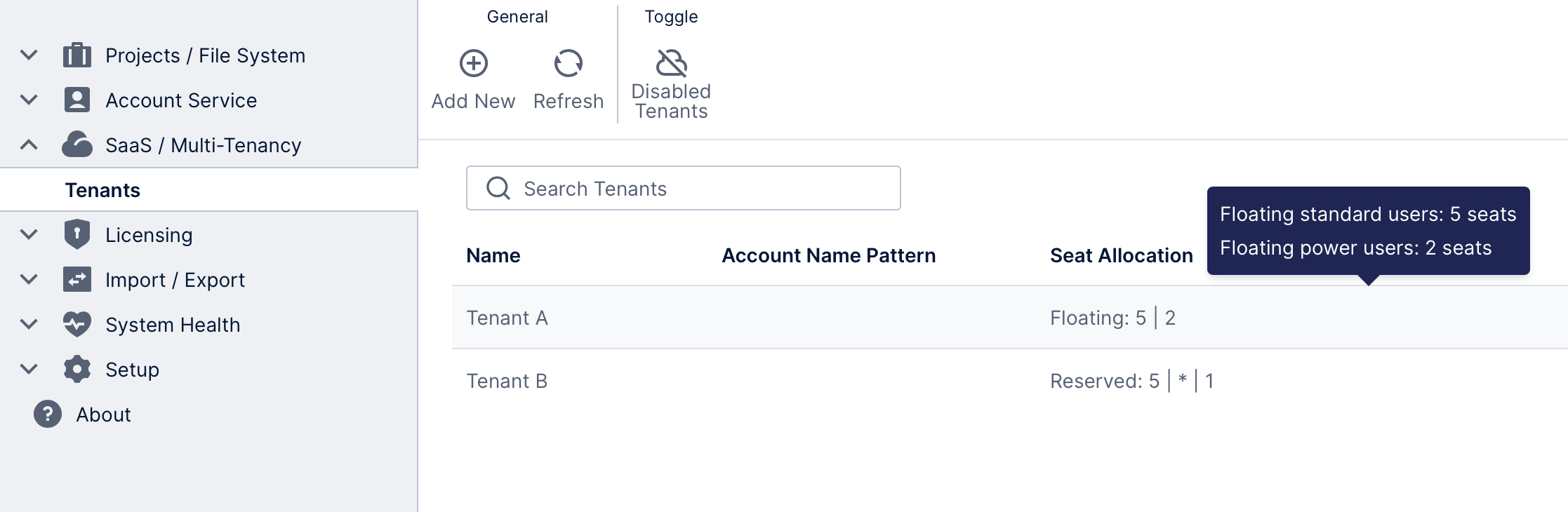 Use this work area to create and set up multiple tenants