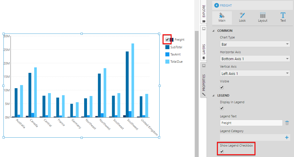 Show a legend checkbox tied to a specific series on the chart